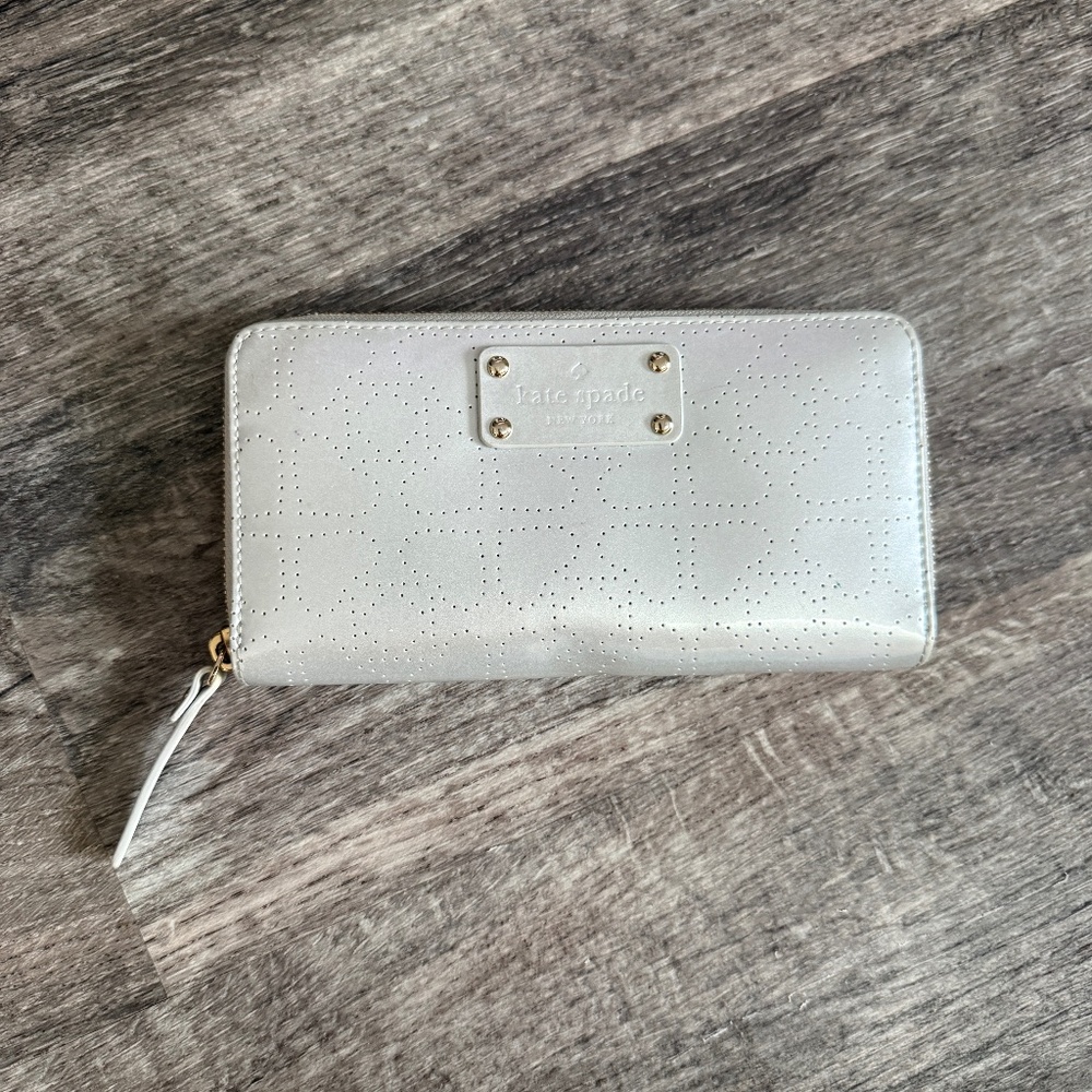 Kate Spade Neda Metallic Silver Perforated Wallet
